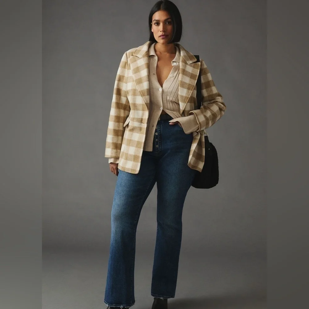 NWT Hutch Ivory Plaid One Button Blazer Size 1X